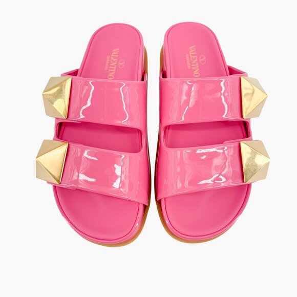 Valentino Garavani One Stud Slide Sandals EU 38 US 8 Pink Patent Flat Mule - Picture 4 of 14